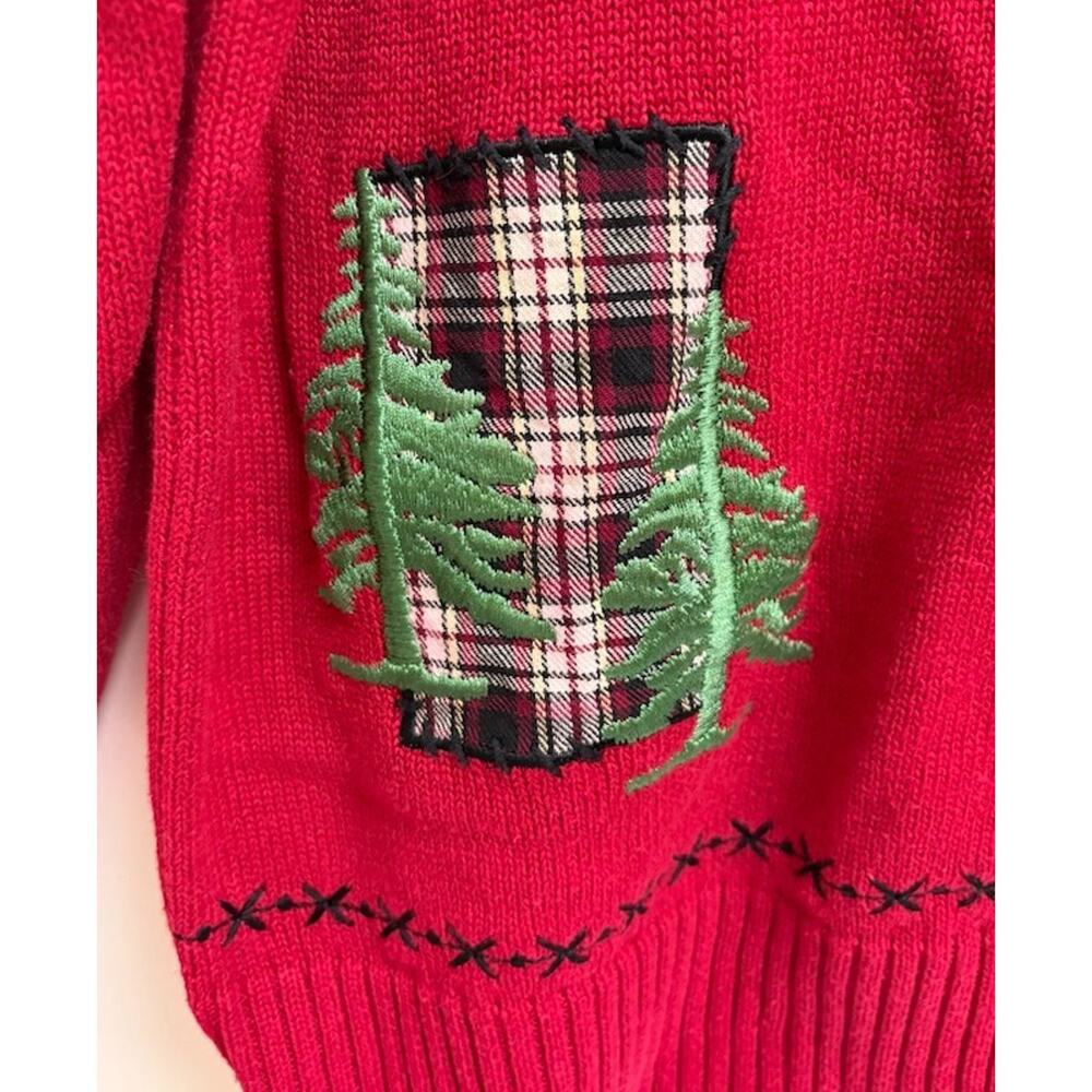 Bechamel Vintage 90s Womens L Red Christmas Sweater Moose Trees Zip Cardigan - Picture 3 of 6